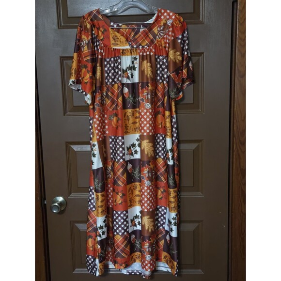 Anthony Richards House Dress Mumu Nightgown Orange Brown White Fall Size Medium - Picture 1 of 7